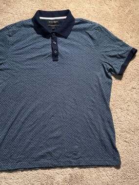 Banana Republic Luxury Touch Standard Fit Blue Geometric Jacquard Polo Shirt